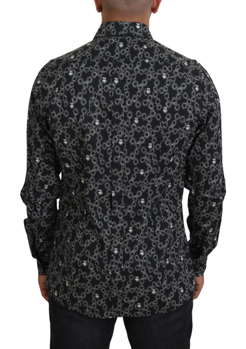 Black Floral Print Long Sleeves GOLD Shirt