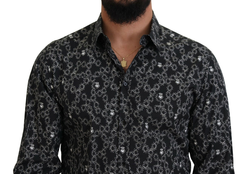 Black Floral Print Long Sleeves GOLD Shirt