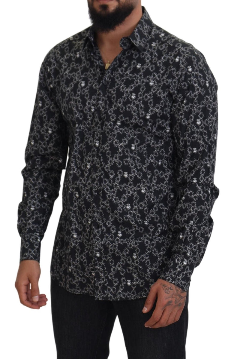 Black Floral Print Long Sleeves GOLD Shirt