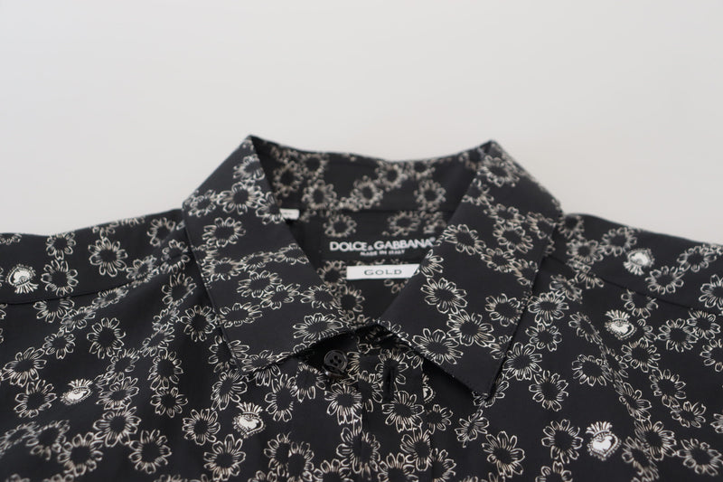 Black Floral Print Long Sleeves GOLD Shirt