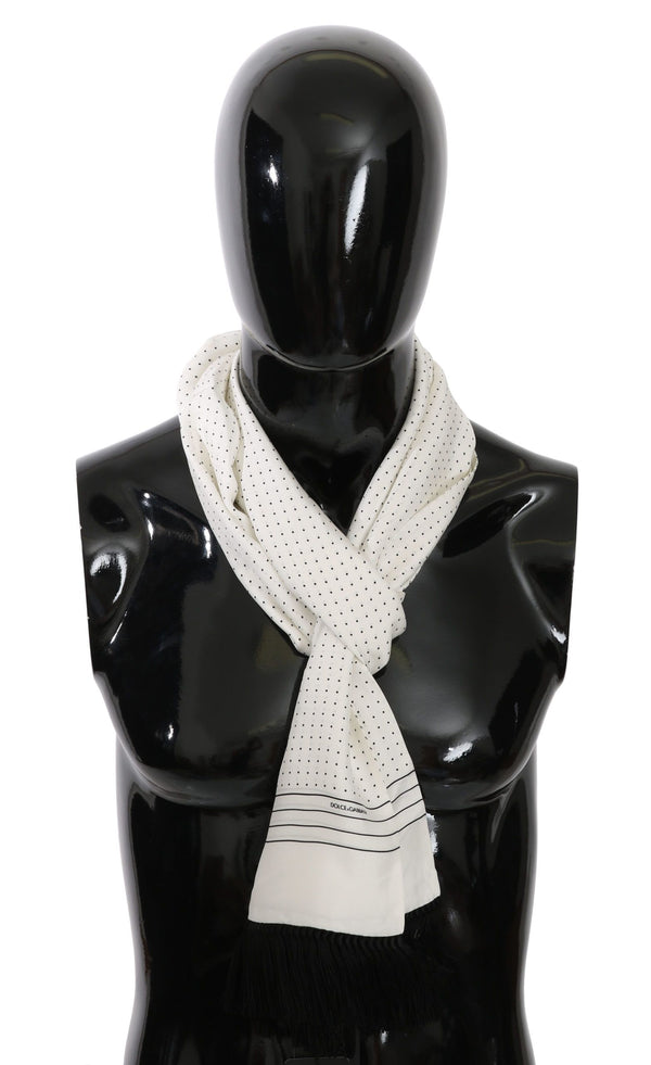 White Dotted Fringe Wrap Shawl Silk Scarf