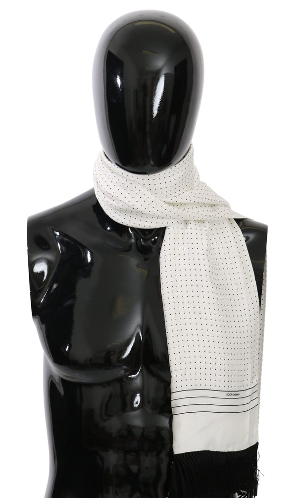 White Dotted Fringe Wrap Shawl Silk Scarf