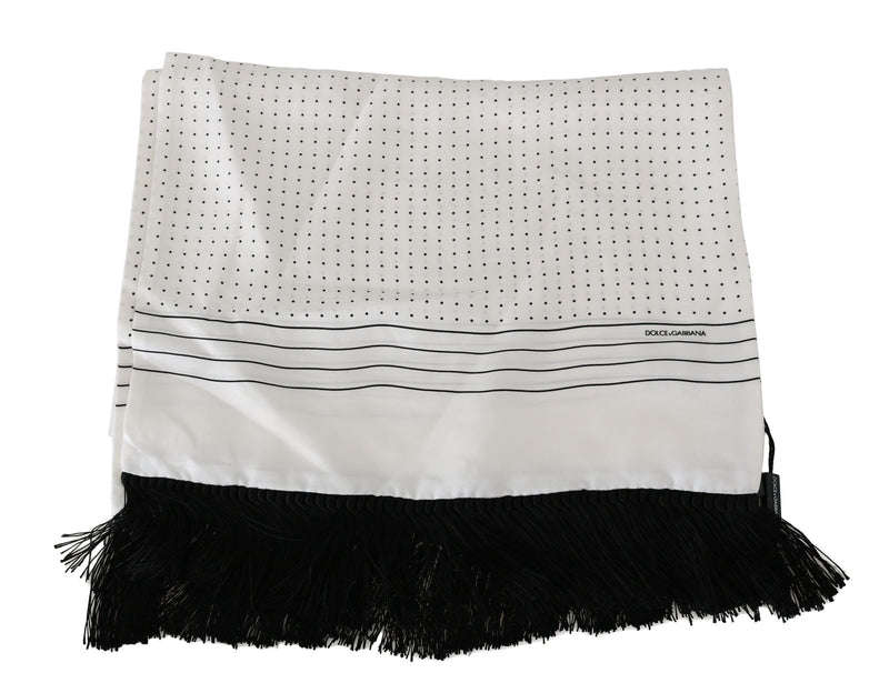 White Dotted Fringe Wrap Shawl Silk Scarf