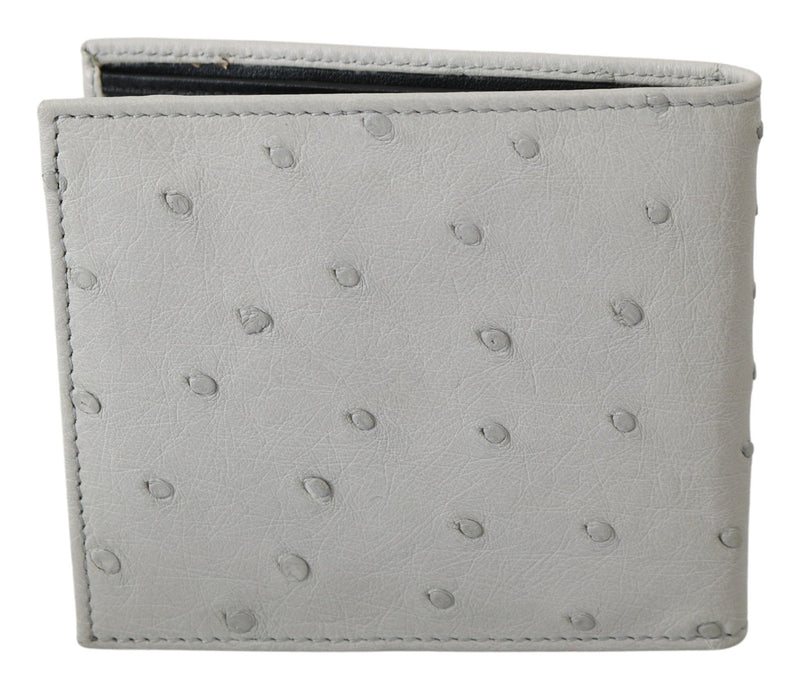 White Ostrich Leather Bifold Mens Card Bill Slot Wallet