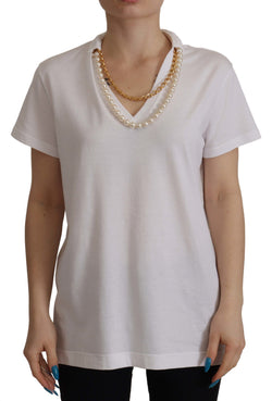 White Necklace Embellished Neckline T-shirt Top