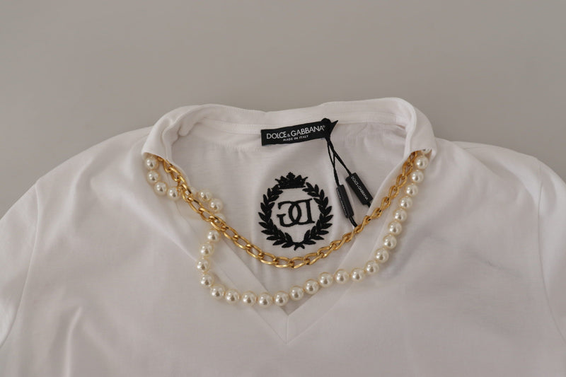 White Necklace Embellished Neckline T-shirt Top