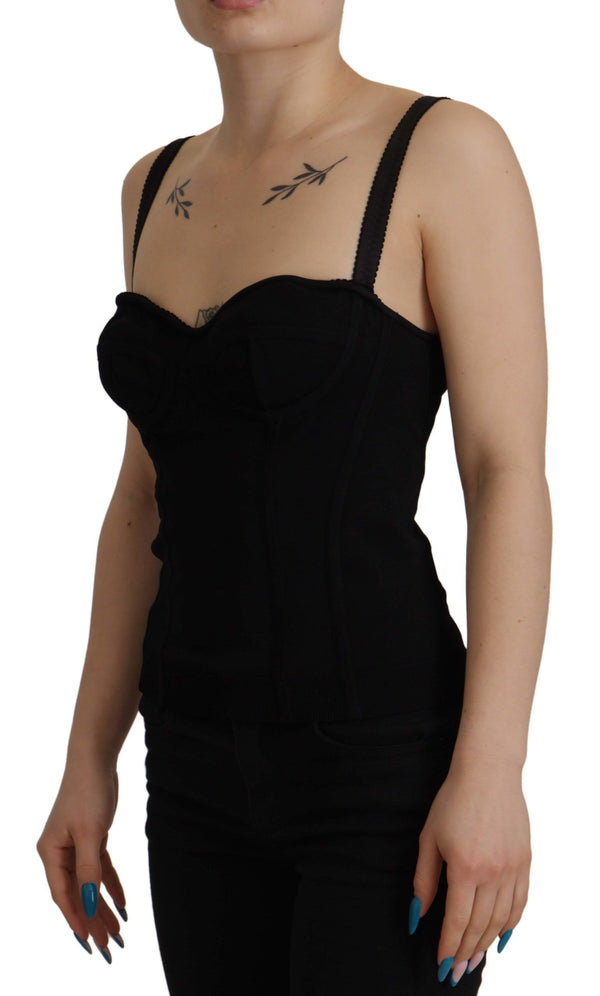 Black Bustier Corset Zipper Back Sleeveless Top