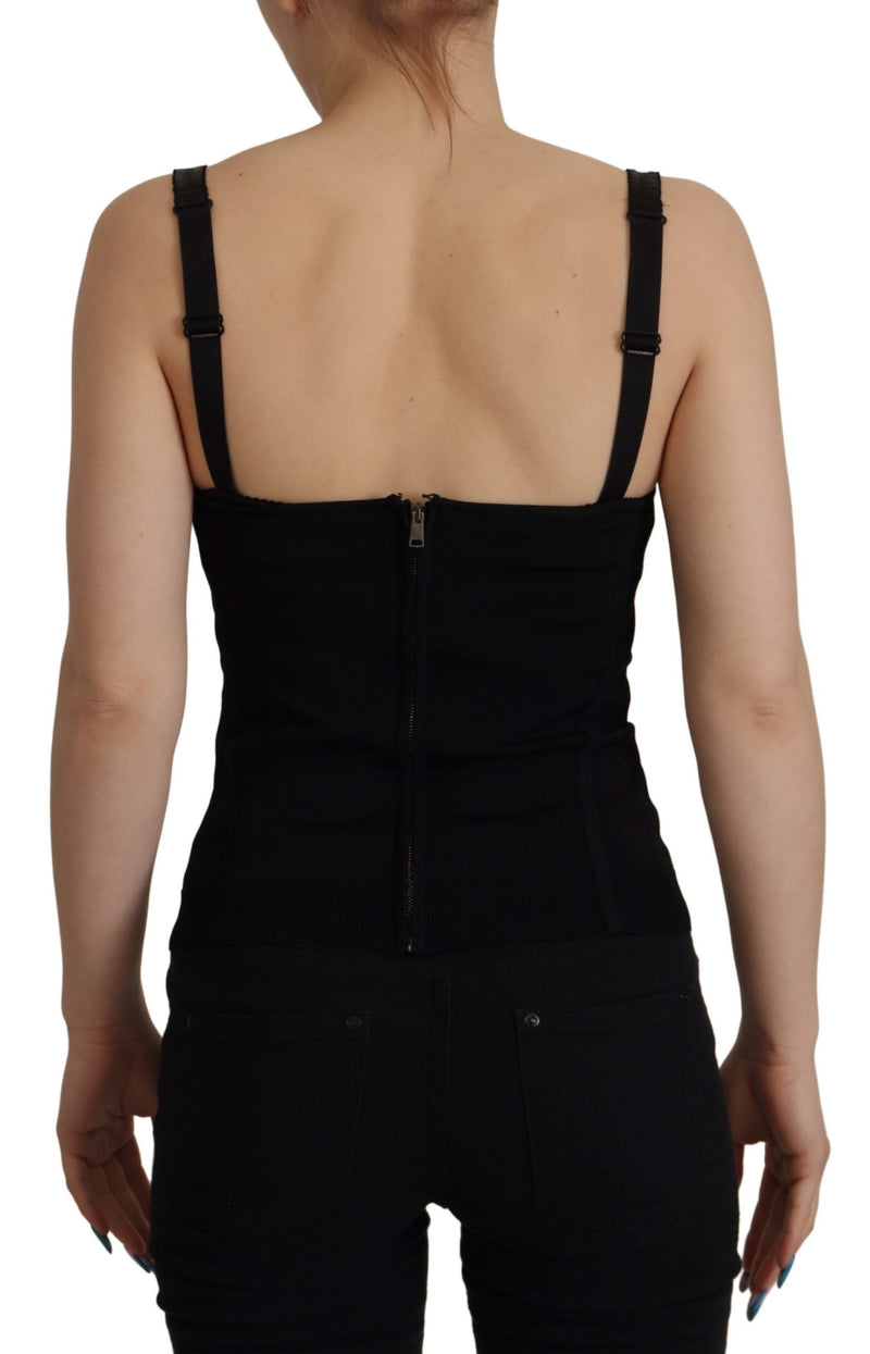 Black Bustier Corset Zipper Back Sleeveless Top