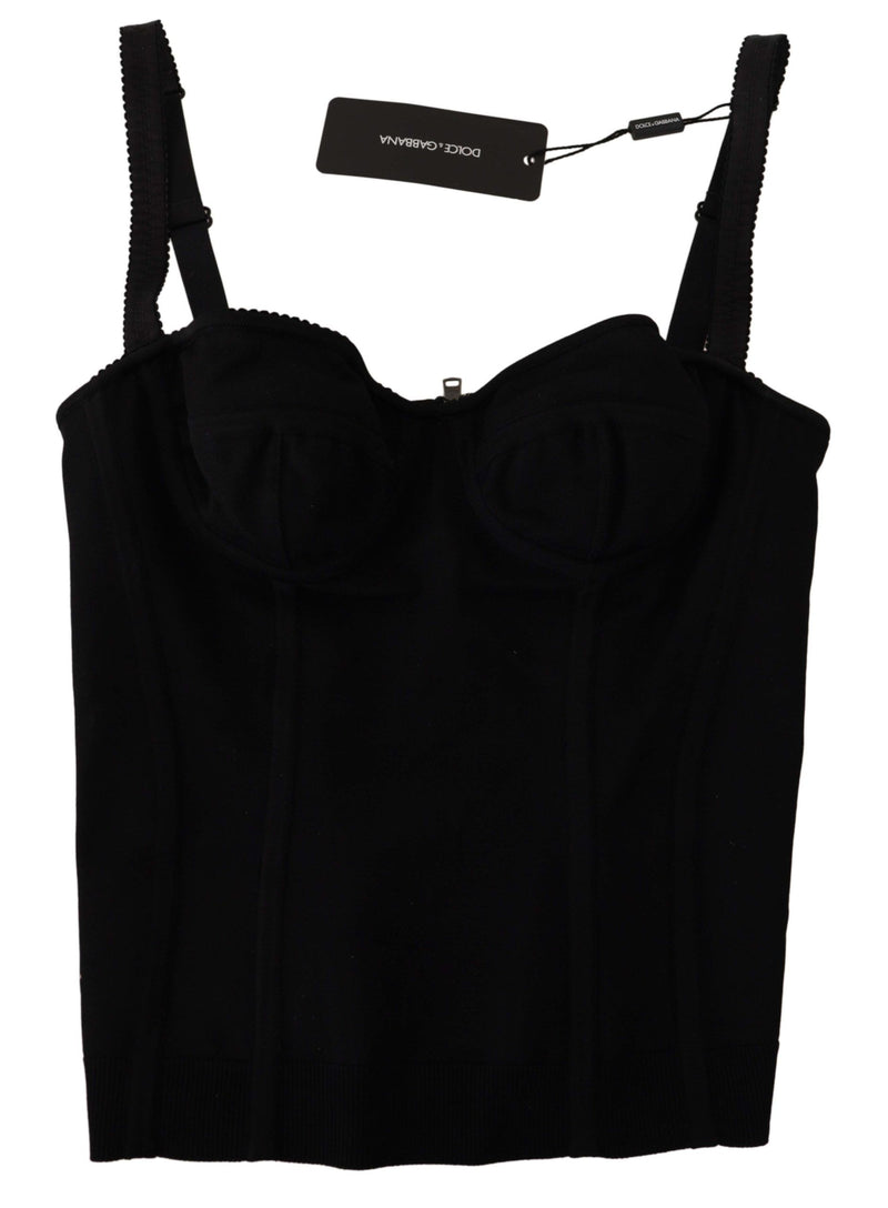 Black Bustier Corset Zipper Back Sleeveless Top