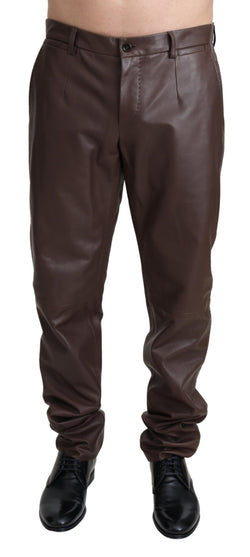 Brown Lambskin Leather Men Trouser Pants