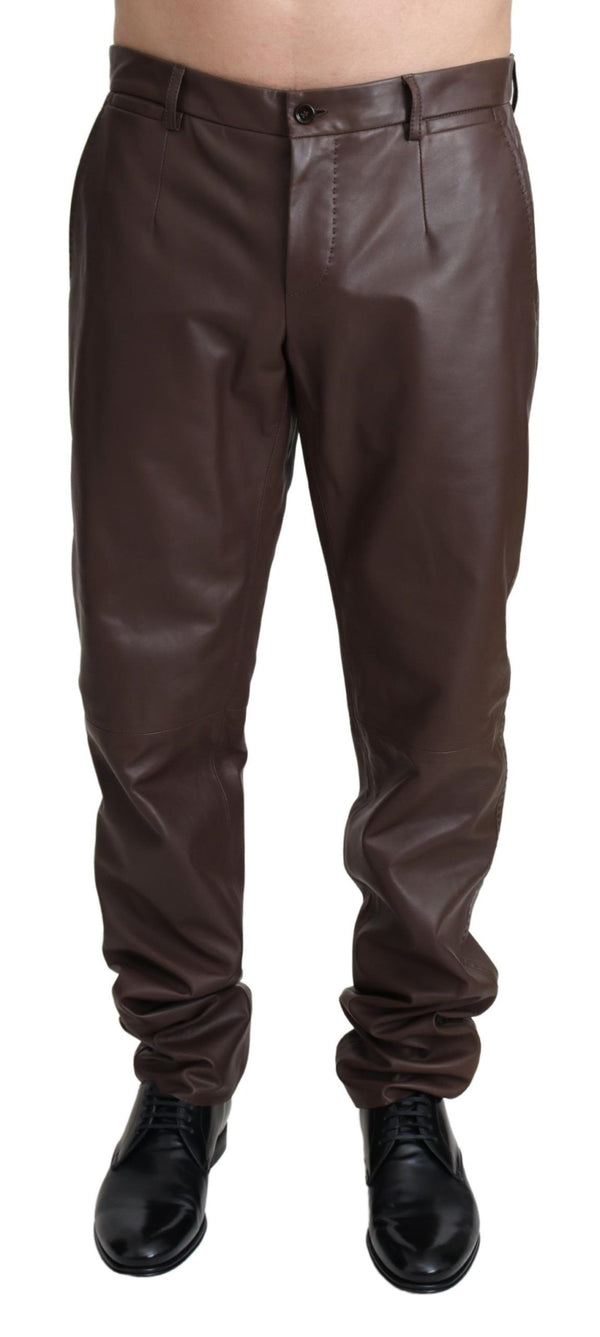 Brown Lambskin Leather Men Trouser Pants