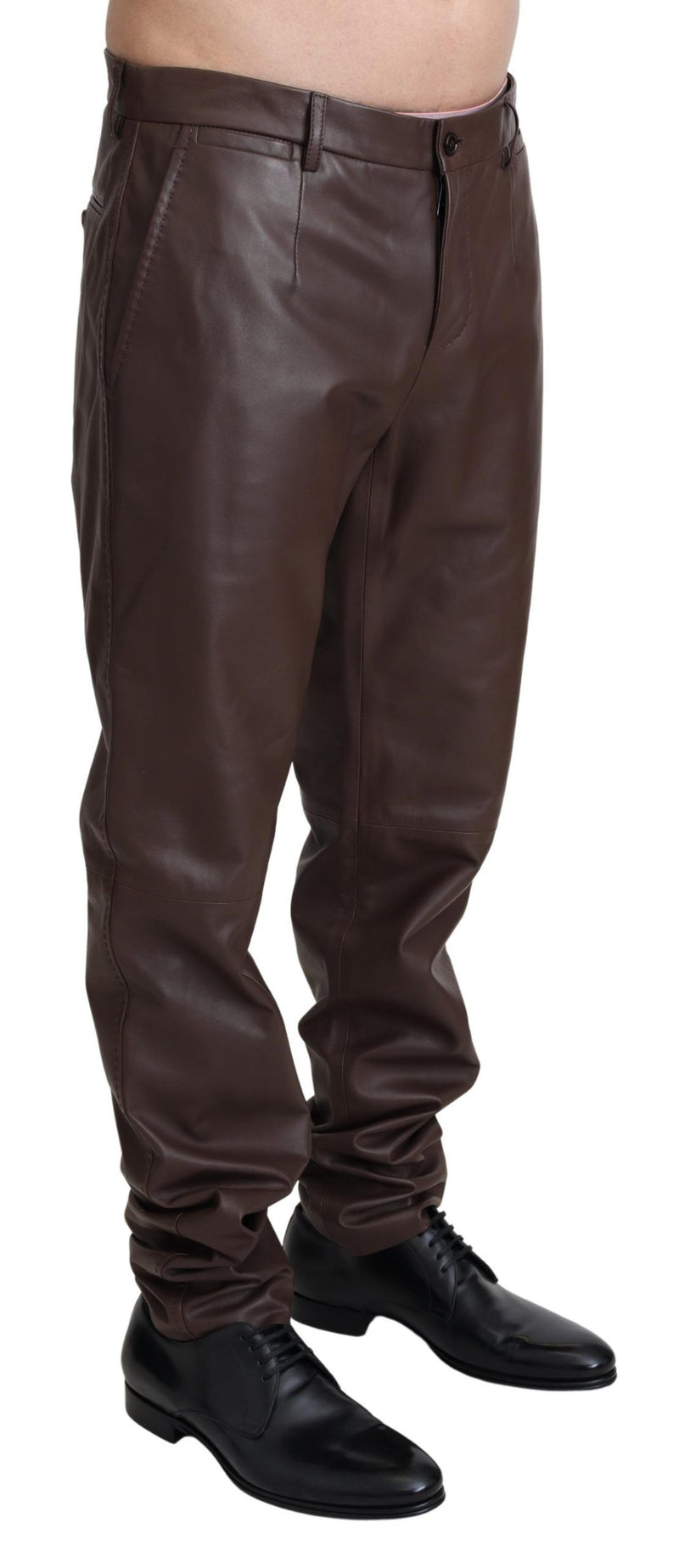 Brown Lambskin Leather Men Trouser Pants