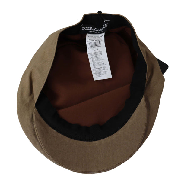 Beige Solid Newsboy Men Capello Polyester Hat