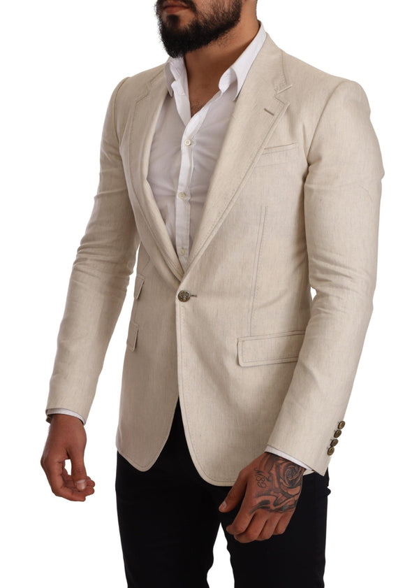 Beige Linen Silk Slim Coat TAORMINA Blazer