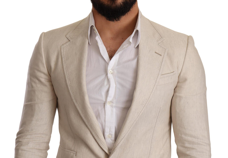 Beige Linen Silk Slim Coat TAORMINA Blazer