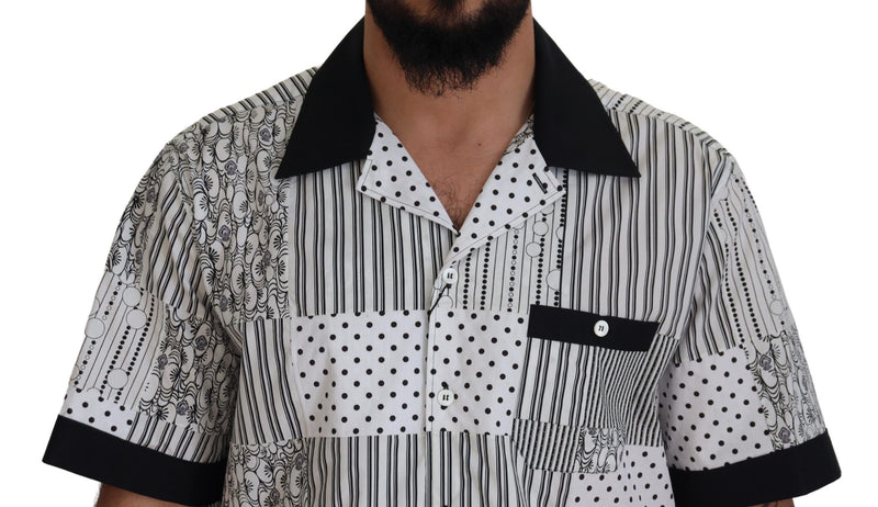 White Black Patterned Button Down Shirt