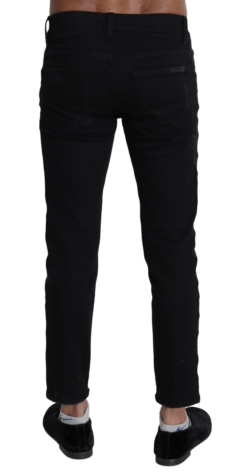 Black Heraldic Embroidery Skinny Denim Jeans