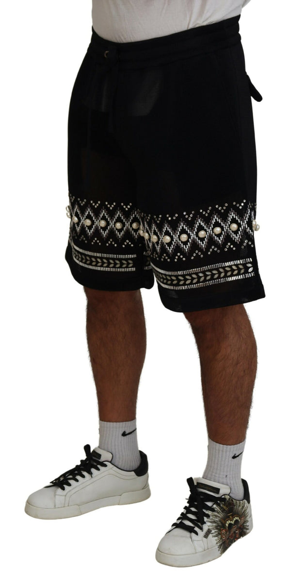 Black White Pattern Knee Length Casual Shorts