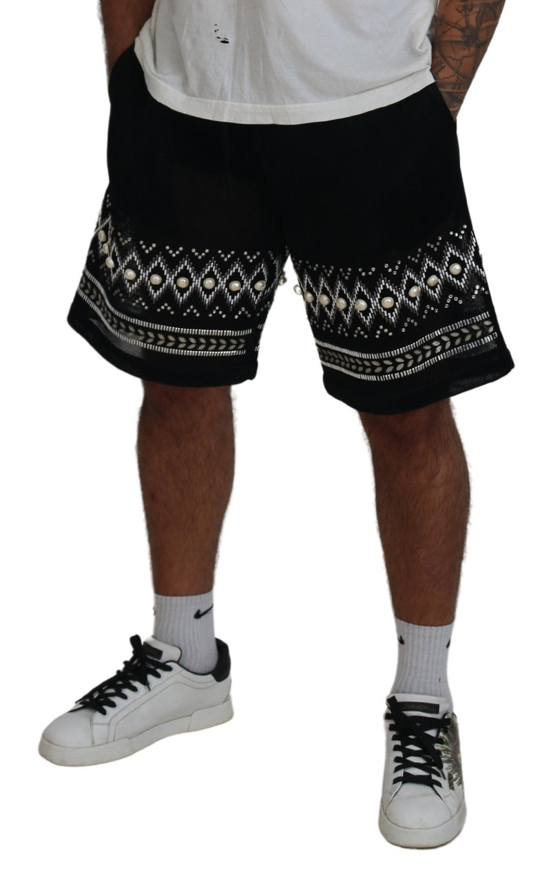 Black White Pattern Knee Length Casual Shorts