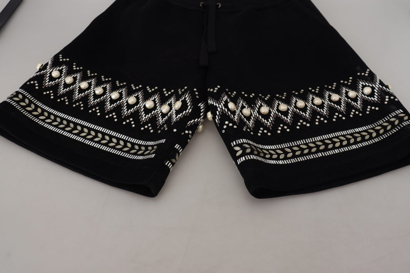 Black White Pattern Knee Length Casual Shorts