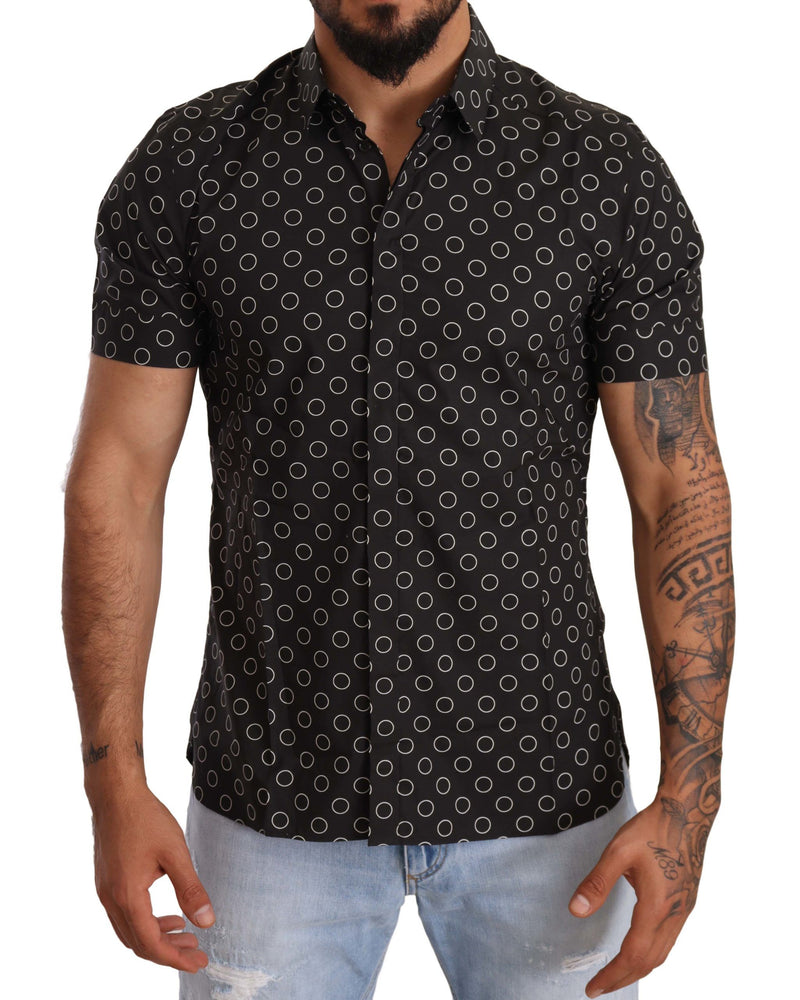 Black Circle Short Sleeves Collared Shirt