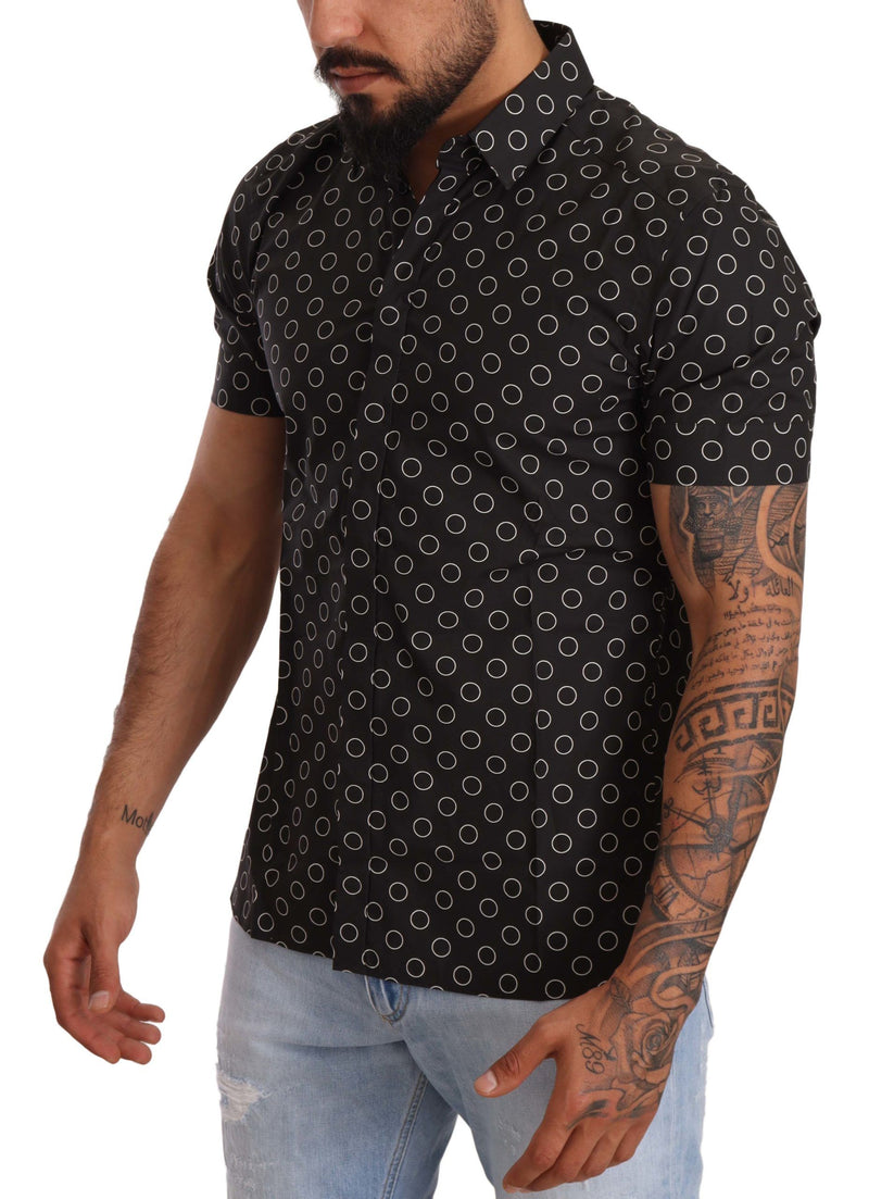 Black Circle Short Sleeves Collared Shirt