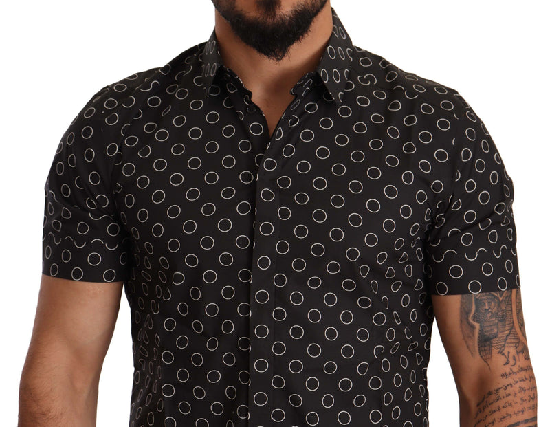 Black Circle Short Sleeves Collared Shirt