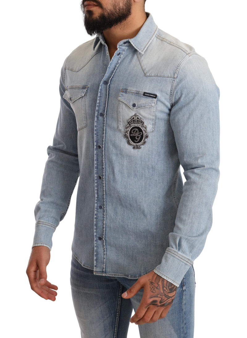 Blue Cotton DG Stamp Long Sleeves Shirt