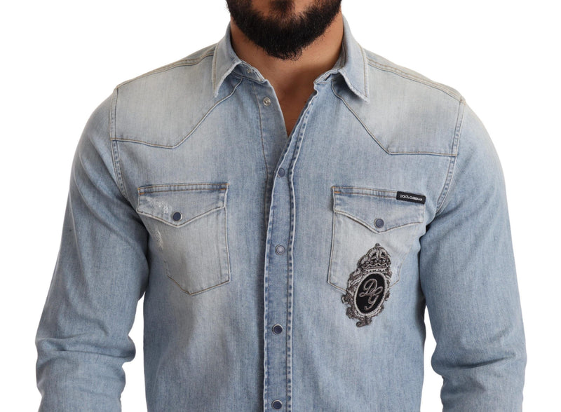 Blue Cotton DG Stamp Long Sleeves Shirt