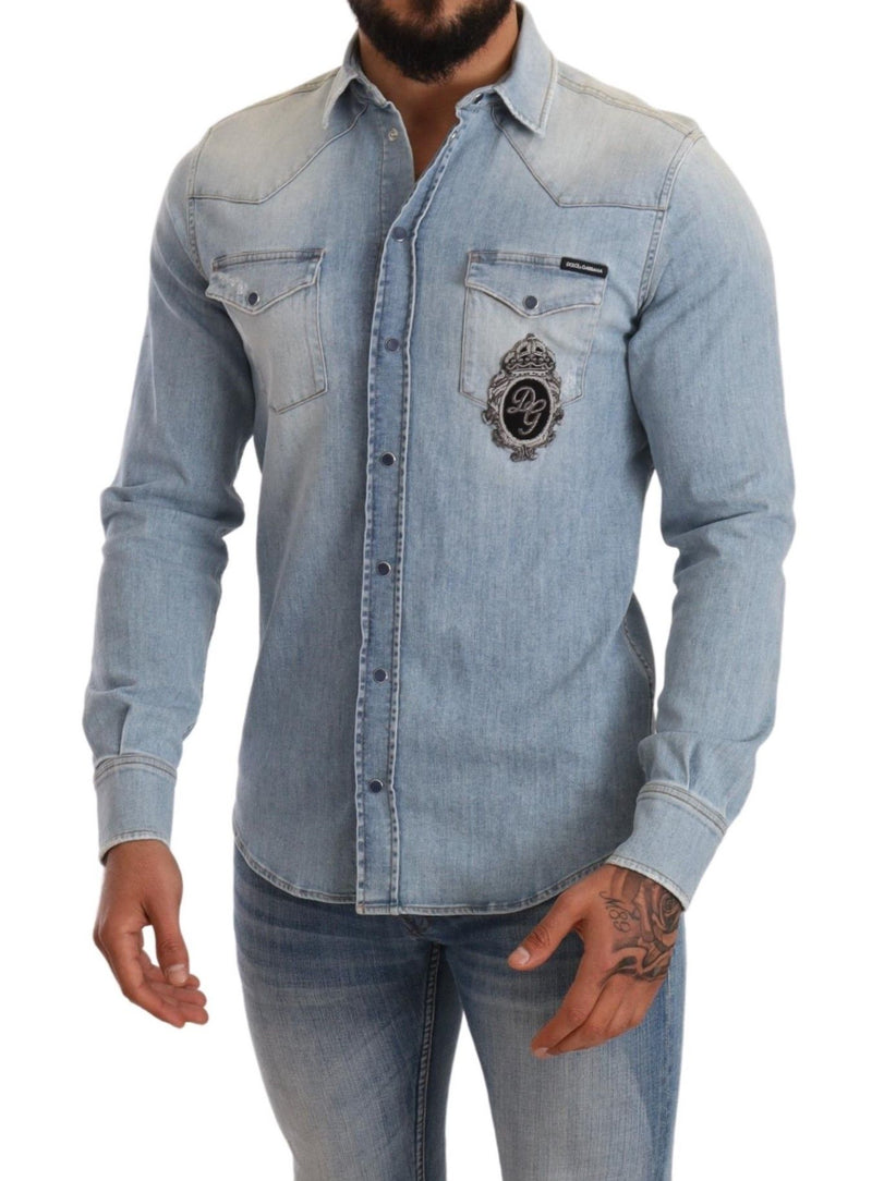 Blue Cotton DG Stamp Long Sleeves Shirt