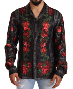 Black Floral Print Silk Men Formal Shirt