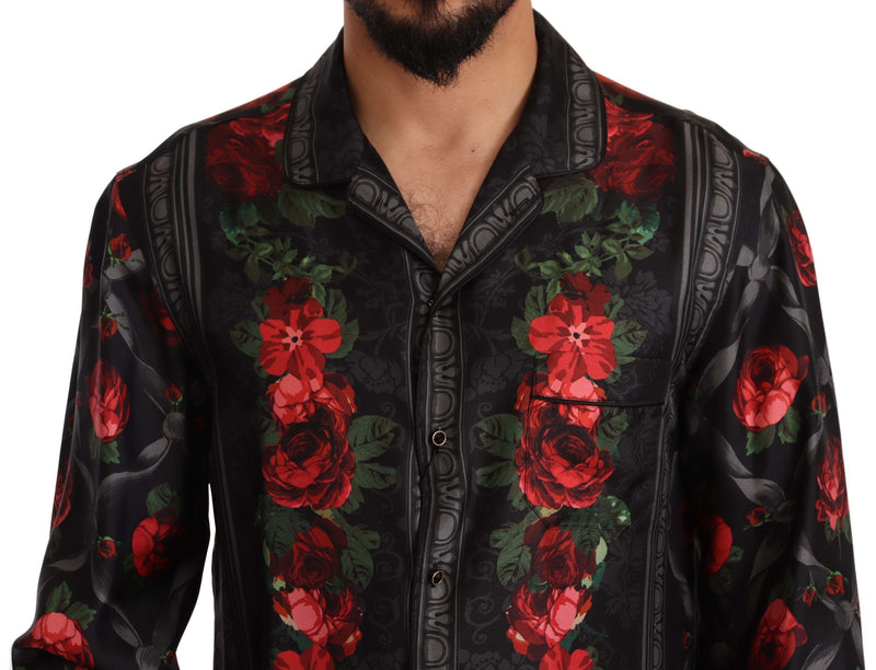 Black Floral Print Silk Men Formal Shirt