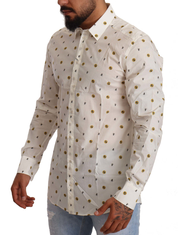 White Flies Print Cotton Formal Shirt