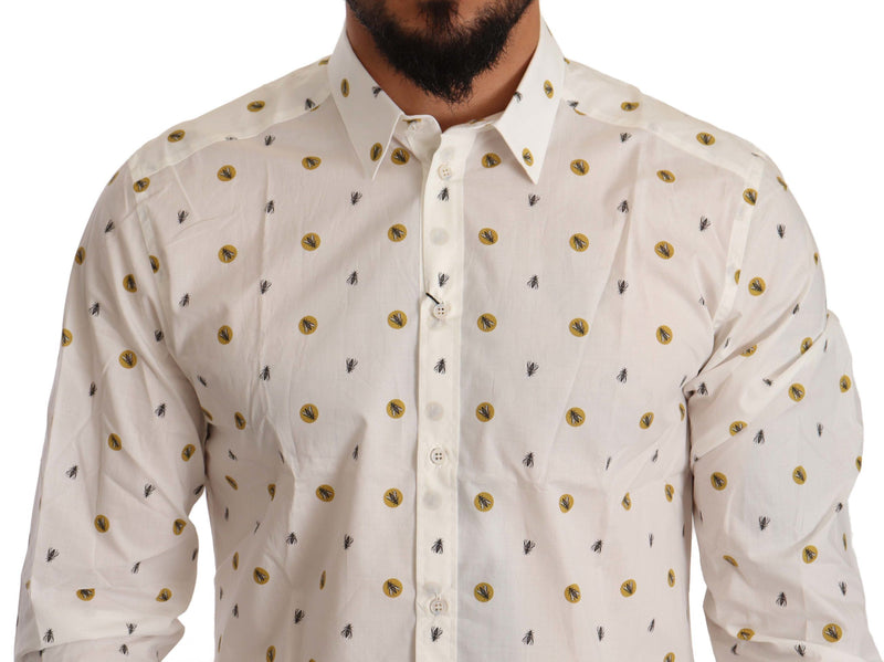 White Flies Print Cotton Formal Shirt