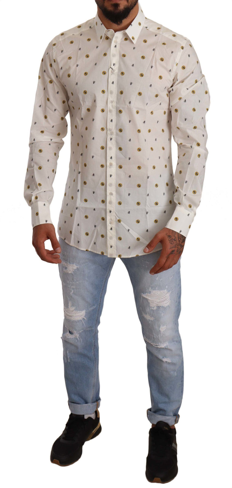 White Flies Print Cotton Formal Shirt