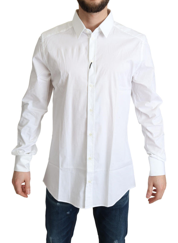 White Cotton Stretch Men Dress Formal Shirt