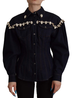 Blue Denim Crystal Embellish Cotton Jacket