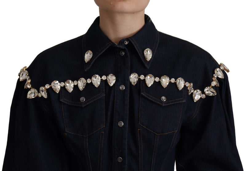 Blue Denim Crystal Embellish Cotton Jacket