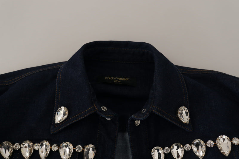 Blue Denim Crystal Embellish Cotton Jacket