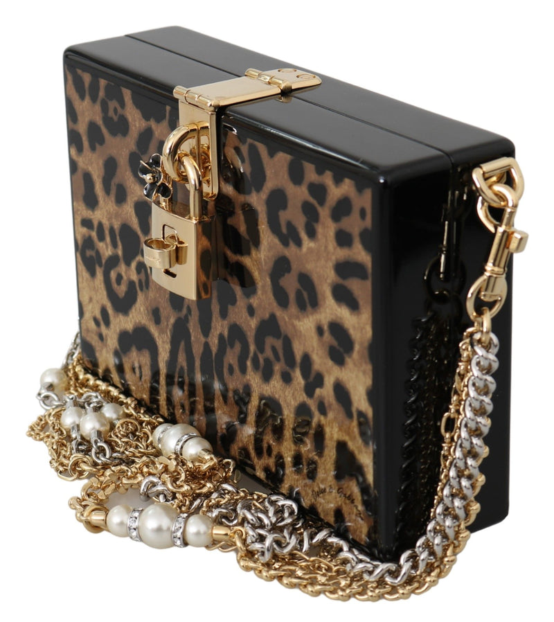 Brown Leopard Women Shoulder BOX Wood Bag