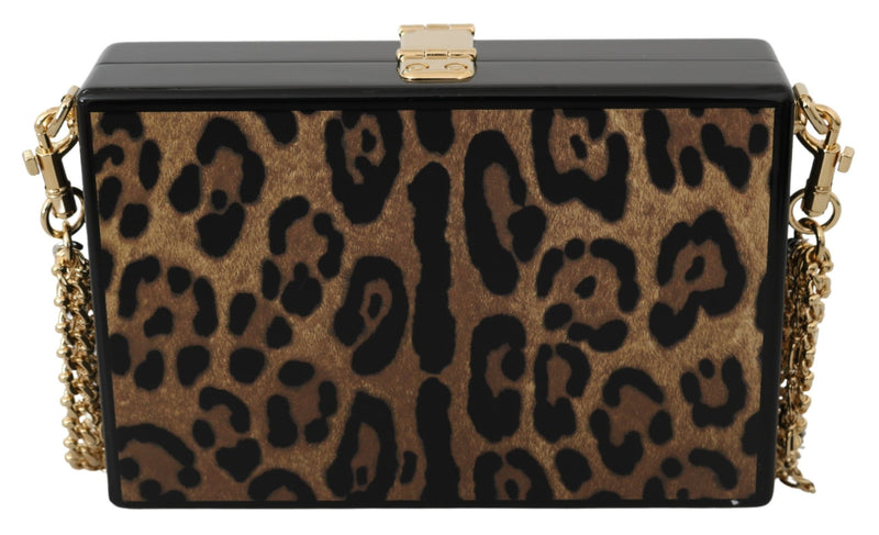 Brown Leopard Women Shoulder BOX Wood Bag