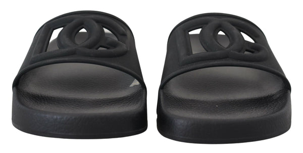 Black Rubber Slides Slippers DG Logo Sandals