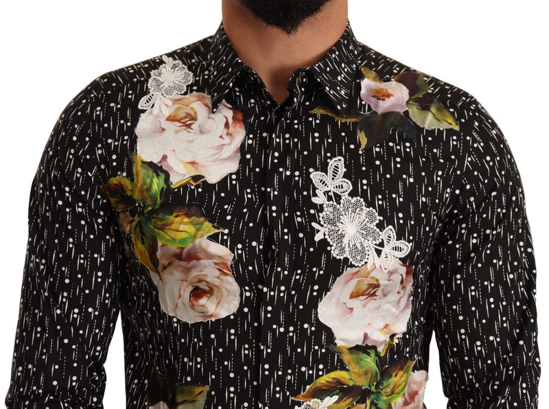 Black Floral Brocade Cotton Shirt