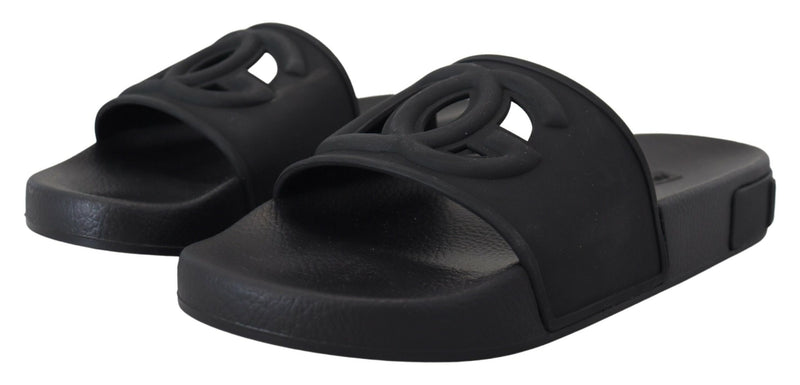 Black Rubber Slides Slippers DG Logo Sandals