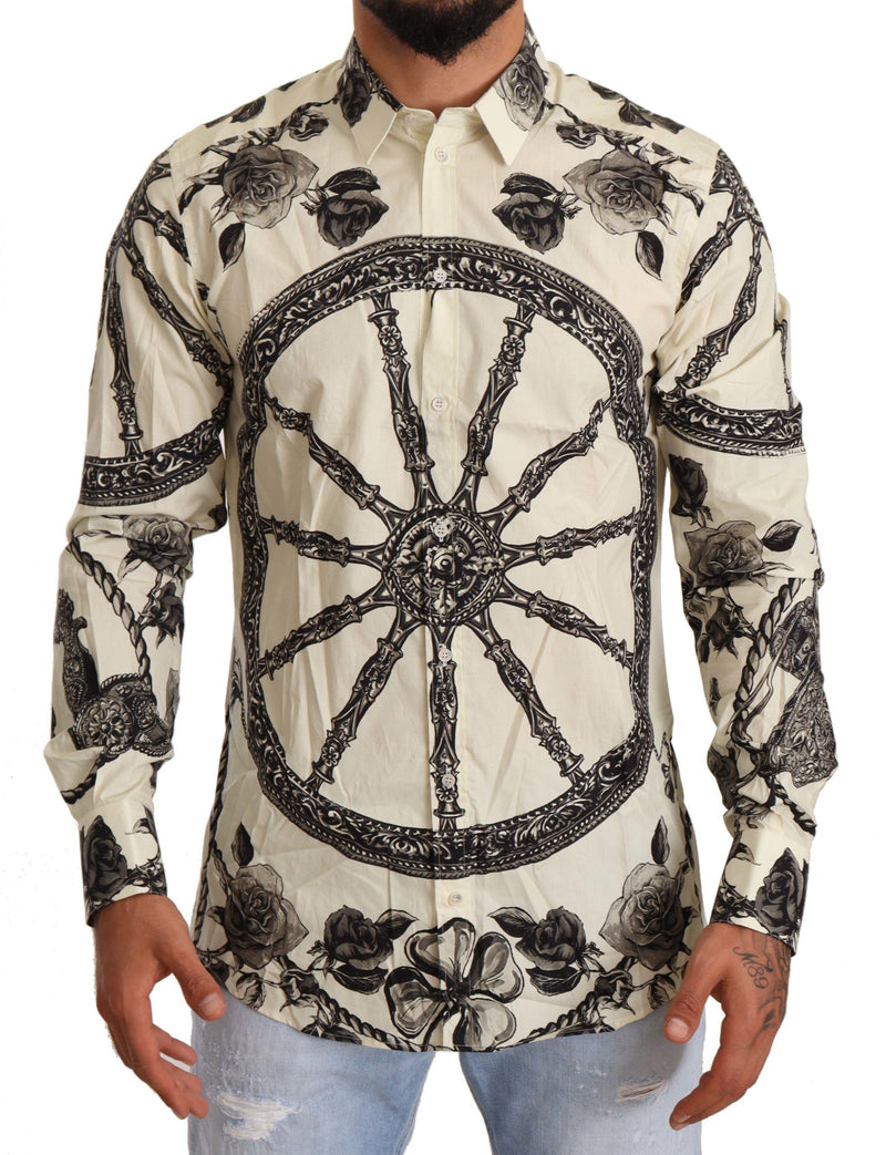 Beige Wheel Print Formal Dress Shirt