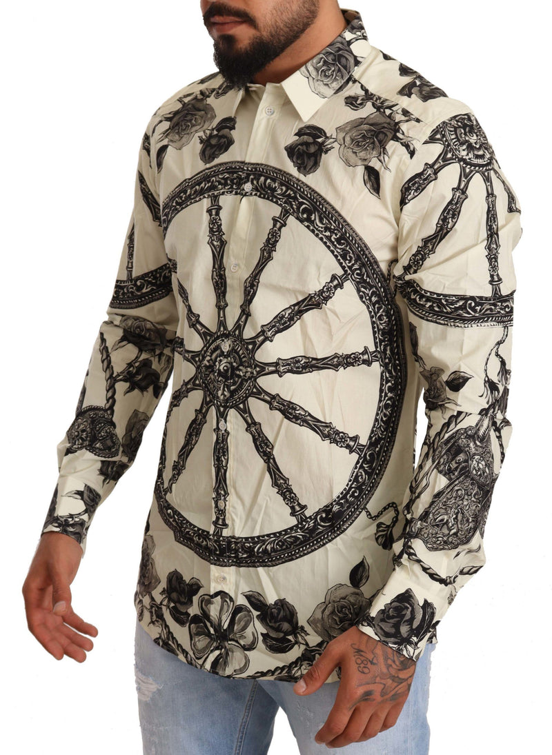 Beige Wheel Print Formal Dress Shirt