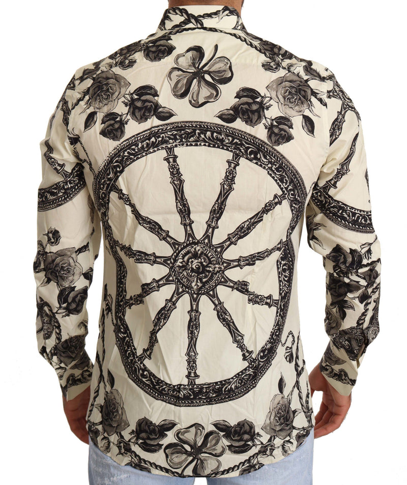 Beige Wheel Print Formal Dress Shirt