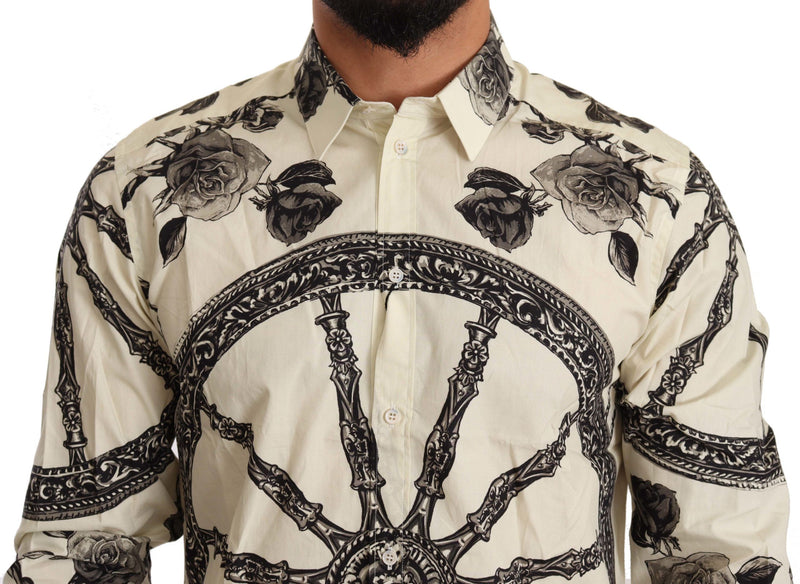 Beige Wheel Print Formal Dress Shirt