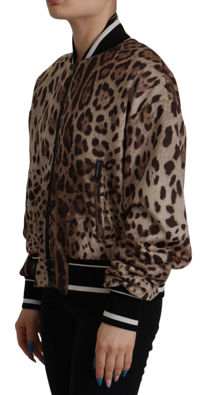 Brown Leopard Print Full Zip Nylon Jacket