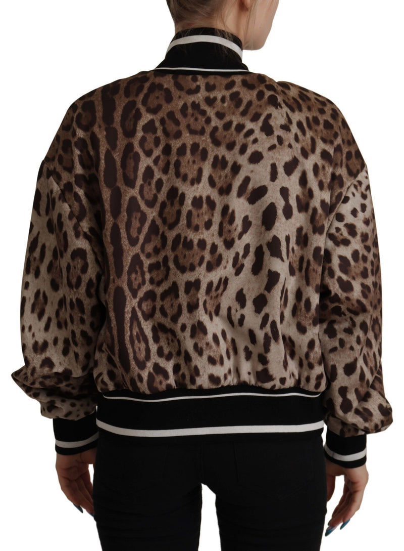 Brown Leopard Print Full Zip Nylon Jacket